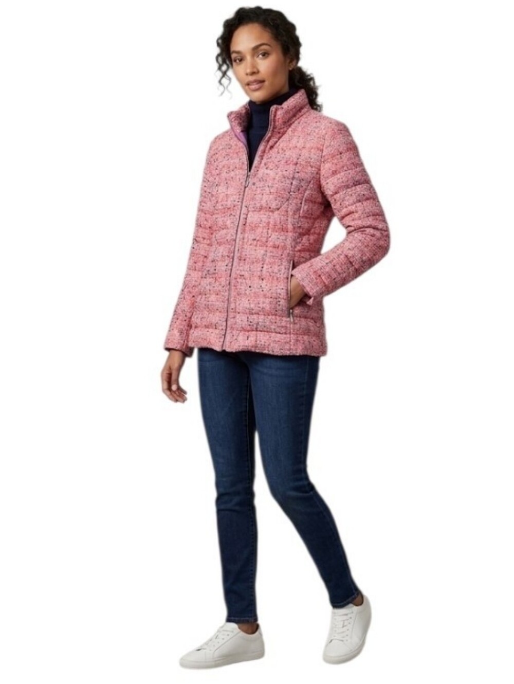Crocodile Ladies Pink Multicolor Speckled Marled Print Puffer Jacket